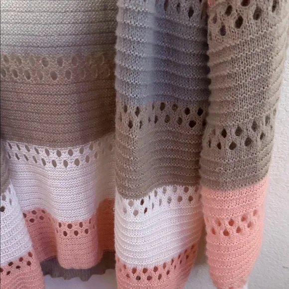 NWOT Pink Color block Striped Open-Front Cardigan - Picture 3 of 6